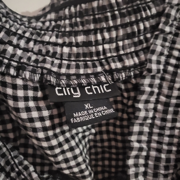 City Chic Boho Check Lace Off the Shoulder Top XL 22 - Picture 3 of 5